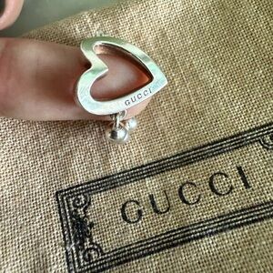 Gucci Sterling Silver Ball Chain Heart Ring